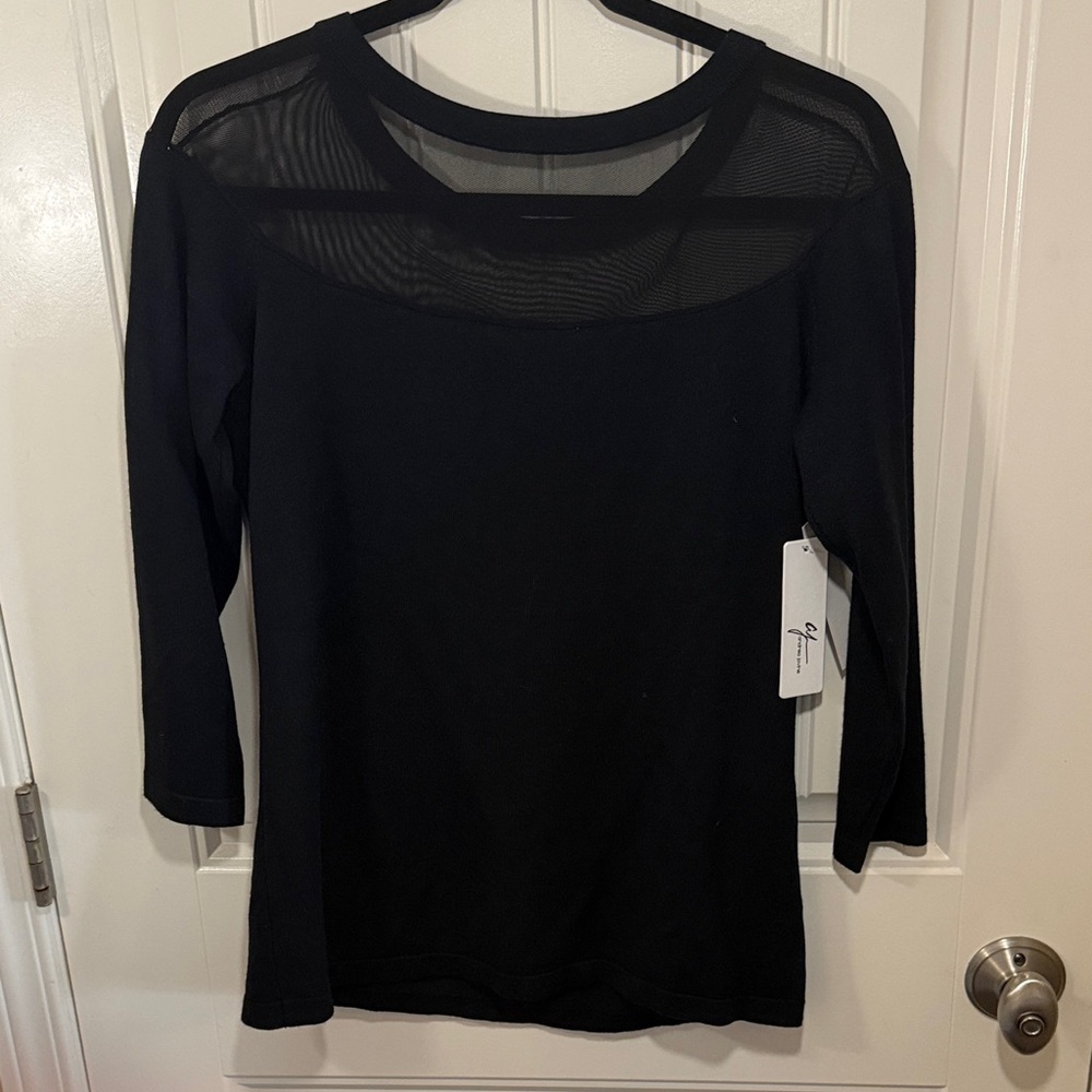 Andrea Jovine Black Long Sleeve Top with Sheer Detail